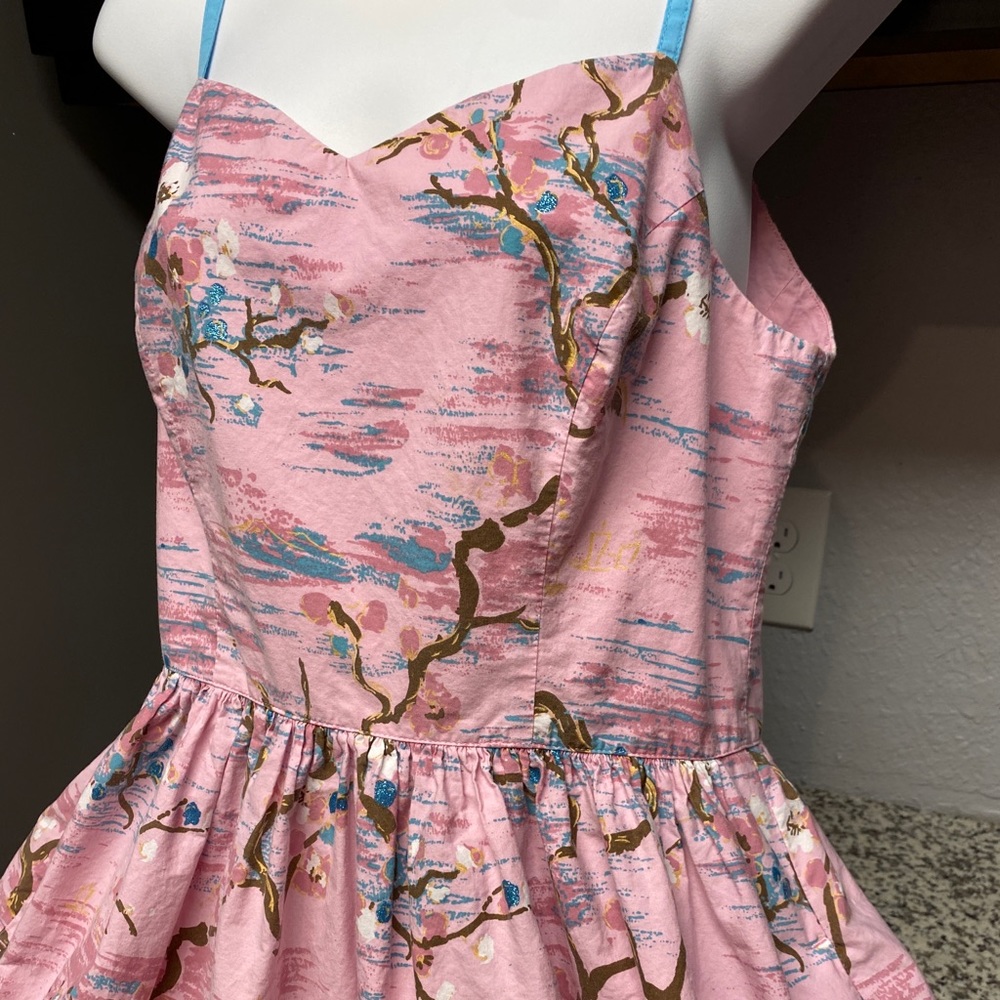 Hell Bunny Jenna Cherry Blossoms Dress Pink Sundress Size XL